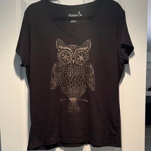 Hanes Black Tee with Metallic Owl Graphic